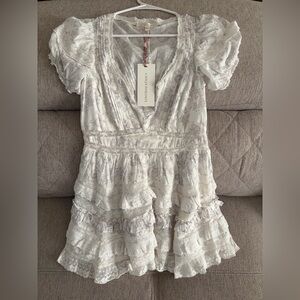 LoveShackFancy Ivory and Lavender Ruffle Dress